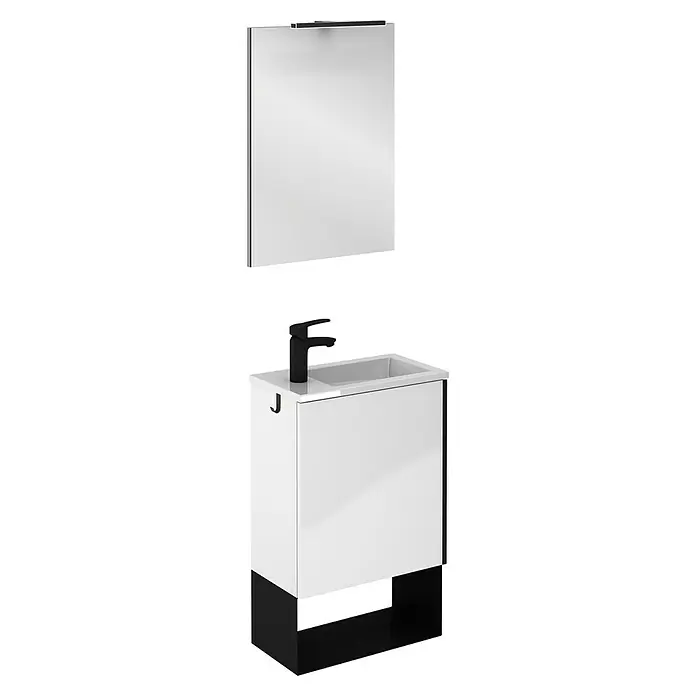Riva Badmöbel-Set Indus - 46 cm, Weiß, Schwarz, Glänzend - Diagonale Ansicht