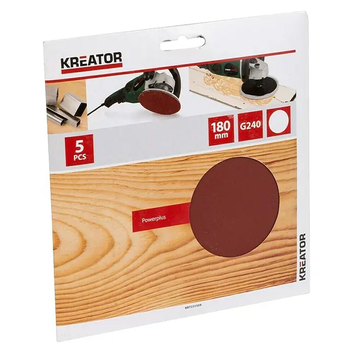 Kreator Set de hojas de lija - Diámetro: 180 mm, Grano: 240, 5 ud. - Vista angular