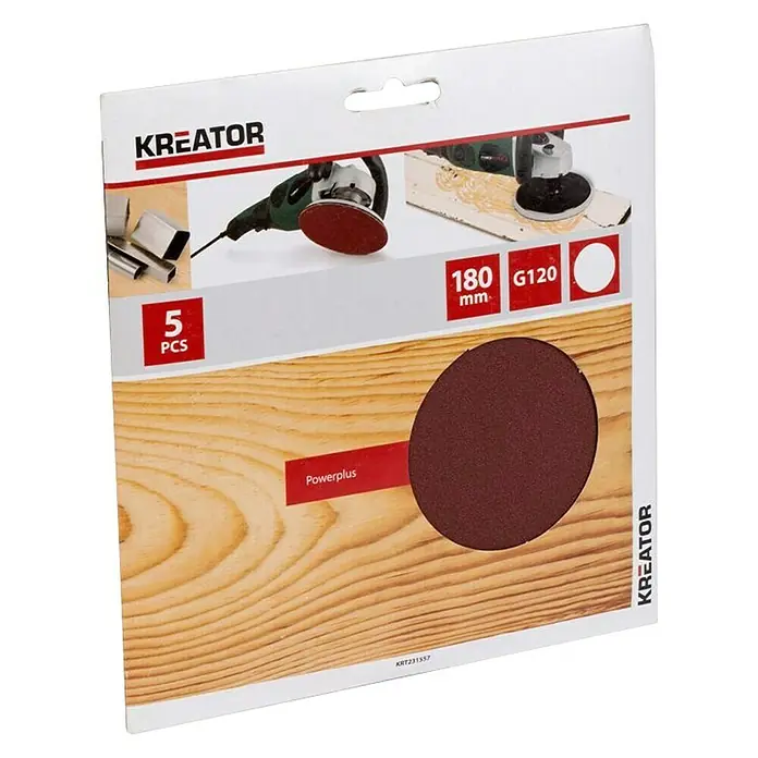 Kreator Set de hojas de lija - Diámetro: 180 mm, Grano: 120, 5 ud. - Vista angular