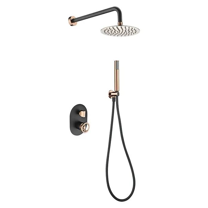 Imex Olimpo Combinado de ducha - Con grifo monomando, Negro/Oro rosa - Vista angular