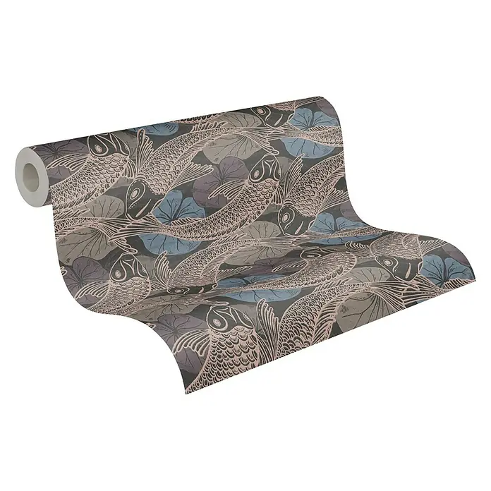 AS Creation Metropolitan Stories II Vliestapete Koi - Blau, Tieroptik, 10,05 x 0,53 m - Diagonale Ansicht