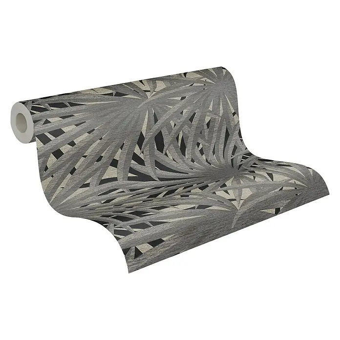 AS Creation Metropolitan Stories II Vliestapete Palme - Grau/Schwarz, Floral, 10,05 x 0,53 m - Diagonale Ansicht