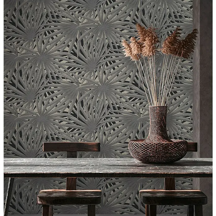 AS Creation Metropolitan Stories II Vliestapete Palme - Grau/Schwarz, Floral, 10,05 x 0,53 m - Stimmungsaufnahme