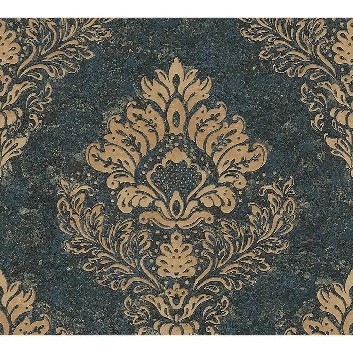 AS Creation Metropolitan Stories II Vliestapete Damask - Blau/Gold, Ornament, 10,05 x 0,53 m - Detailaufnahme