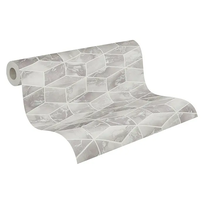 AS Creation Metropolitan Stories II Vliestapete Marmor - Grau/Silber, Steinoptik, 10,05 x 0,53 m - Diagonale Ansicht