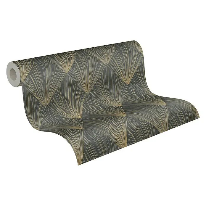 AS Creation Metropolitan Stories II Vliestapete Artdeco - Schwarz/Gold, Grafisch, 10,05 x 0,53 m - Diagonale Ansicht