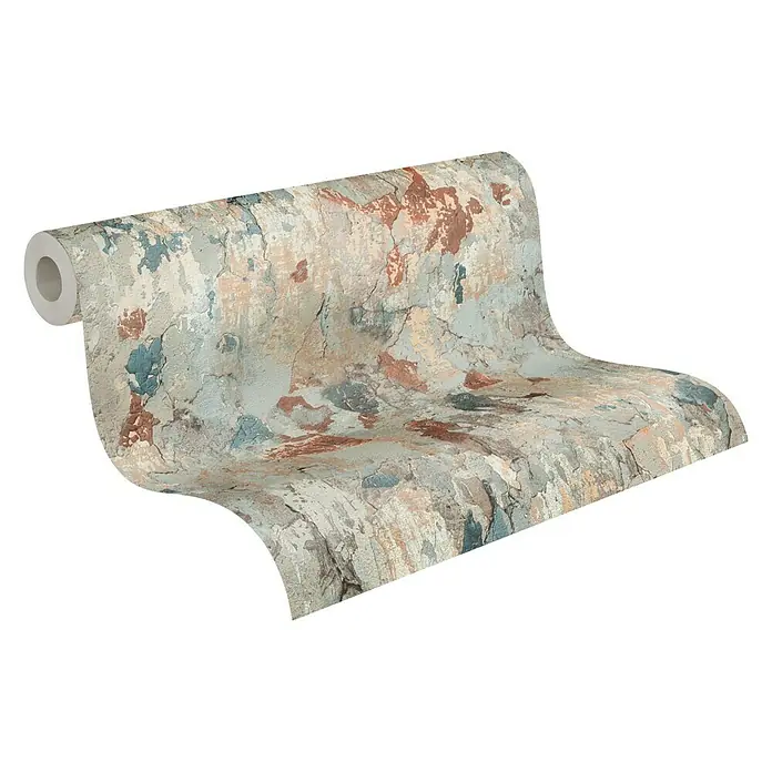 AS Creation Metropolitan Stories II Vliestapete Putzwand - Rot/Beige, Steinoptik, 10,05 x 0,53 m - Diagonale Ansicht