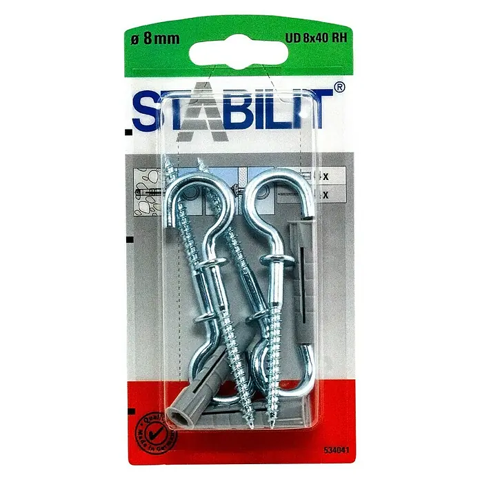 Stabilit Universaldübel-Set - Durchmesser Dübel: 8 mm, Länge Dübel: 40 mm, 4 Stk., Mit Haken - Vorderansicht