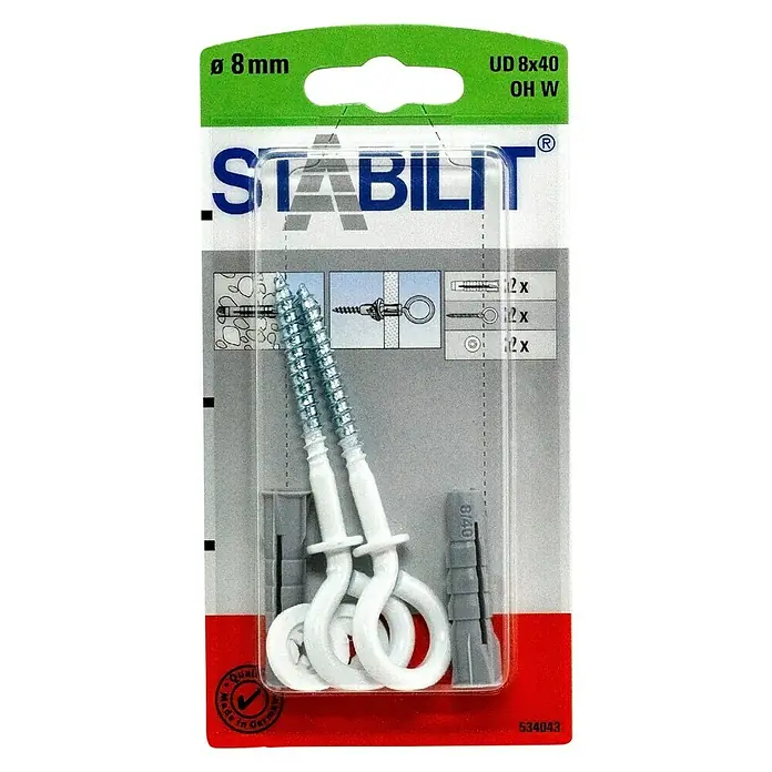 Stabilit Universaldübel-Set - Durchmesser Dübel: 8 mm, Länge Dübel: 40 mm, 2 Stk., Mit Haken - Vorderansicht
