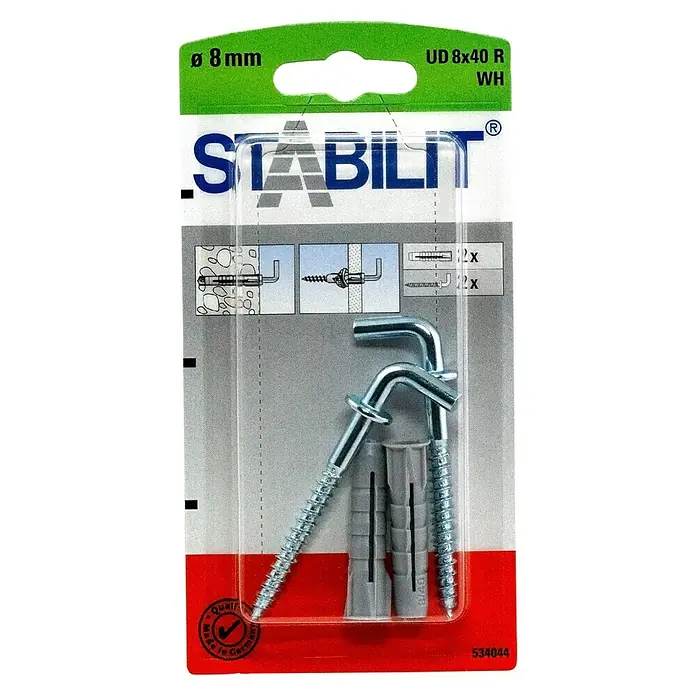 Stabilit Universaldübel-Set - Länge Dübel: 40 mm, Mit Haken, Inhalt: 2 Stk. - Vorderansicht
