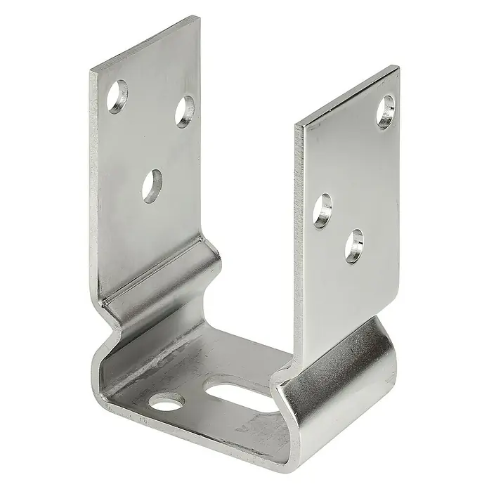 Schwerer Stützenschuh - L x B x H: 91 x 60 x 120 mm, Edelstahl - Diagonale Ansicht