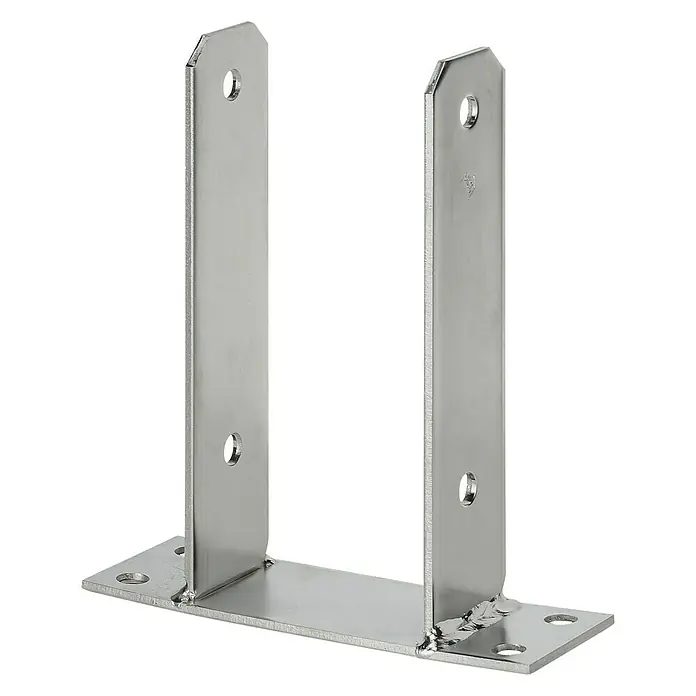 Schwerer Stützenschuh - L x B x H: 71 x 160 x 200 mm, Edelstahl - Diagonale Ansicht