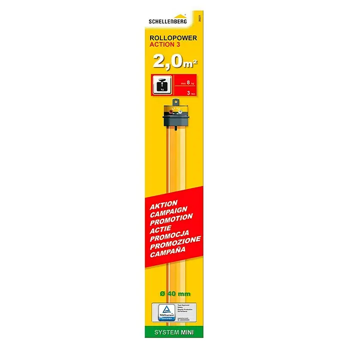 Schellenberg Rohrmotor Rollopower Action Mini 3 - Max. Rollladenfläche: 2 m² bei Kunststoffrollläden, Einbaulänge: 500 mm, Zugkraft: 8 kg - Vorderansicht