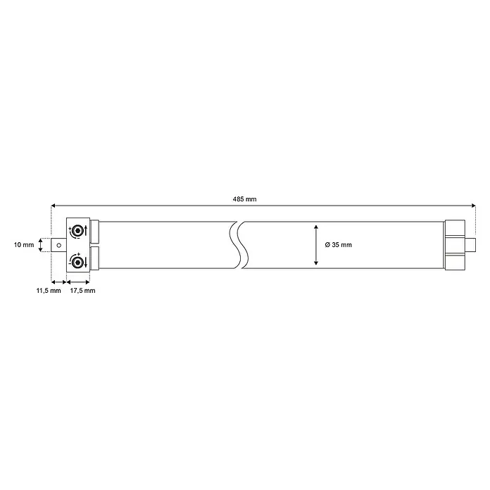 Schellenberg Rohrmotor Rollopower Action Mini 3 - Max. Rollladenfläche: 2 m² bei Kunststoffrollläden, Einbaulänge: 500 mm, Zugkraft: 8 kg - Skizze