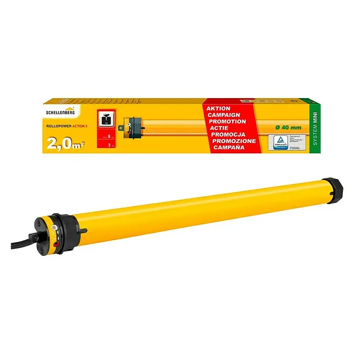 Schellenberg Rohrmotor Rollopower Action Mini 3 - Max. Rollladenfläche: 2 m² bei Kunststoffrollläden, Einbaulänge: 500 mm, Zugkraft: 8 kg - Diagonale Ansicht
