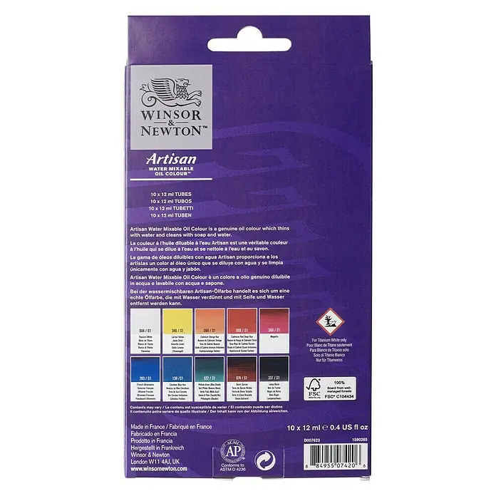 Winsor & Newton Artisan Ölfarben-Set - 10 Stk. x 12 ml, Tube - Rückansicht