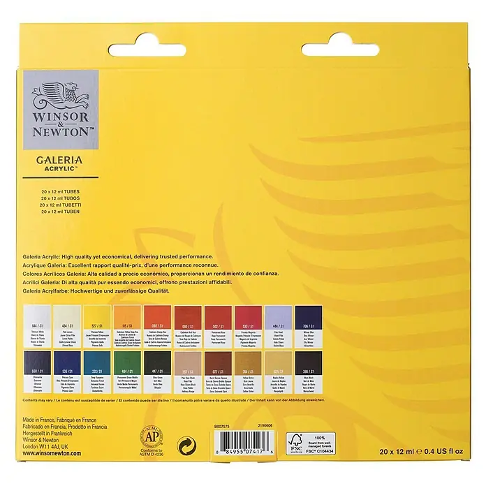 Winsor & Newton Galeria Acrylfarben-Set - 20 Stk. x 12 ml, Tube - Rückansicht