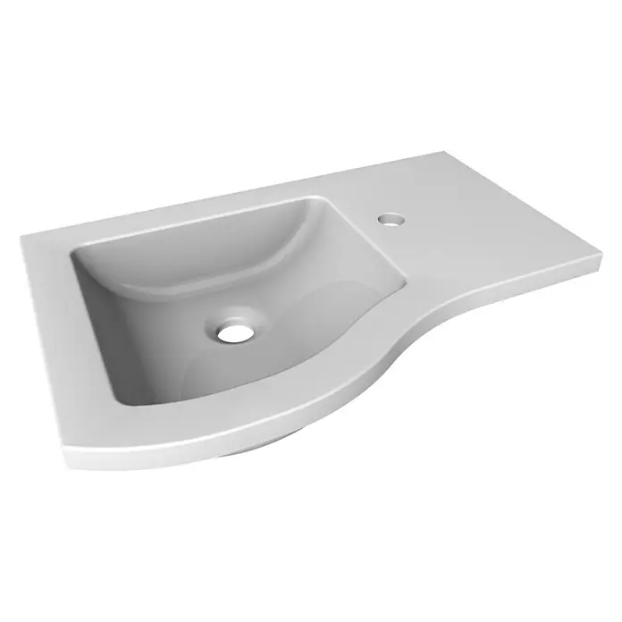 Camargue Wave Mini Einbauwaschbecken - 60 x 40 cm, Links, Mineralguss, Weiß - Diagonale Ansicht