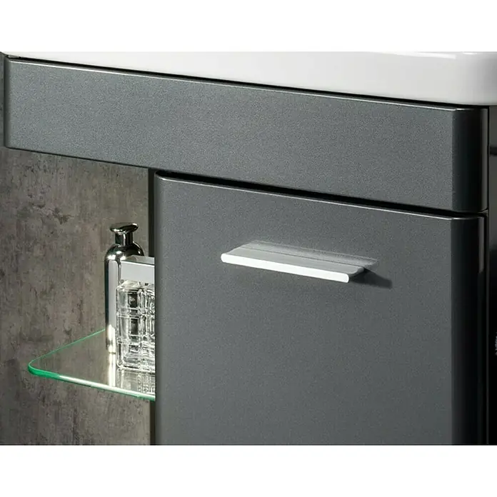 Camargue Faro Mini Waschtischunterschrank - 55 x 29,5 x 55 cm, Bewegungsmelder mit LED-Beleuchtung, Grafit - Detailaufnahme