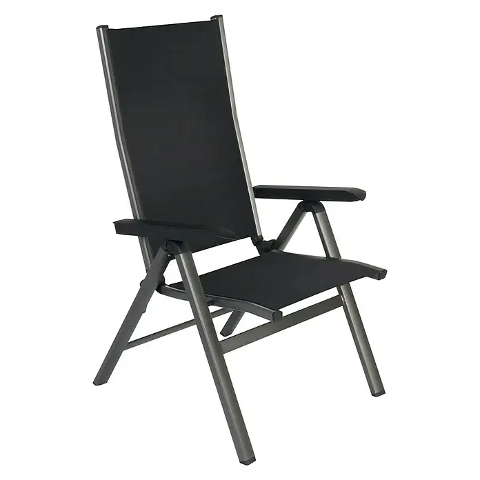 MFG Gartensessel Rügen - B x T x H: 75 x 62 x 115 cm, Textilene, Schwarz, Klappbar - Diagonale Ansicht