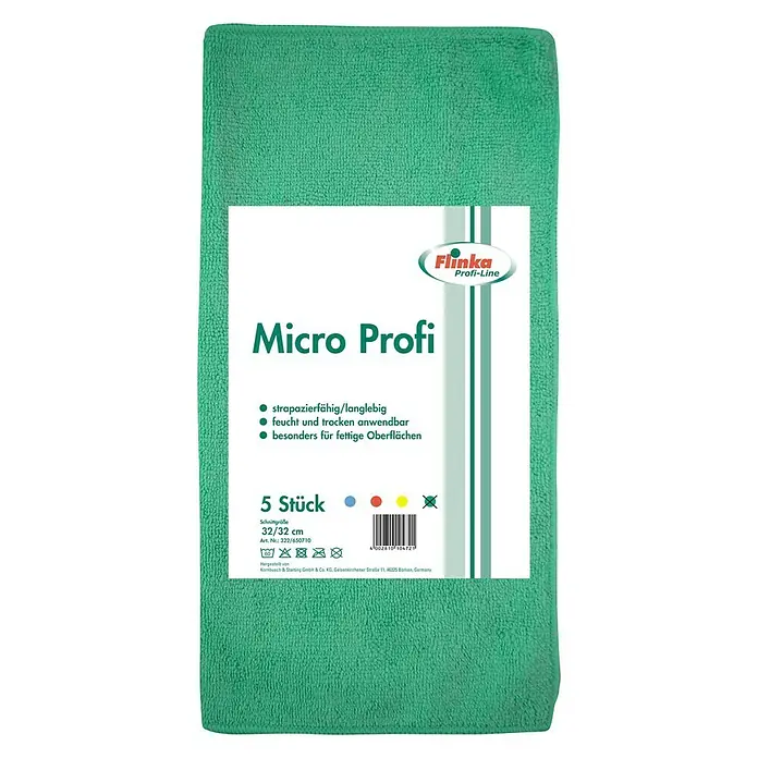 Flinka Profi-Line Mikrofasertuch - 5 Stk., 32 x 32 cm, Grün - Vorderansicht