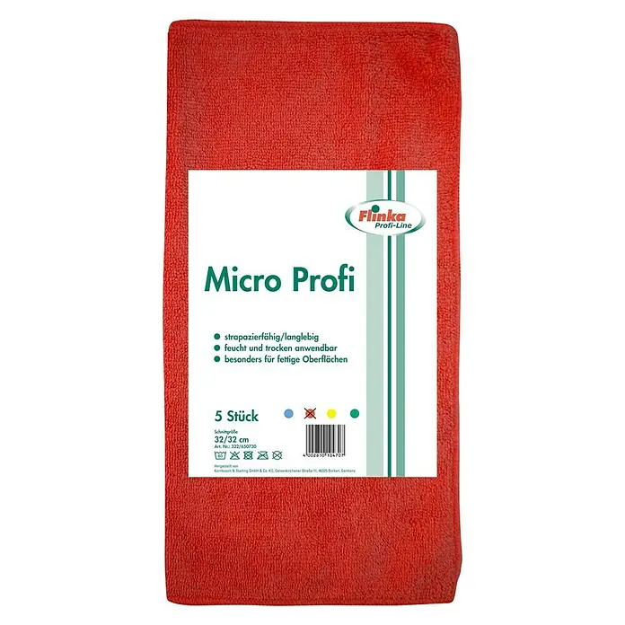Flinka Profi-Line Mikrofasertuch - 5 Stk., 32 x 32 cm, Rot - Vorderansicht