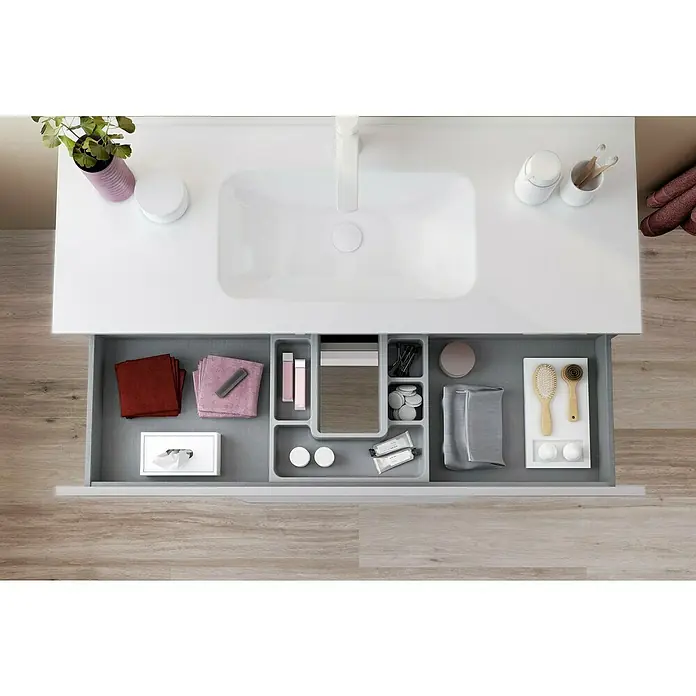 Riva Urban Waschtischunterschrank - 80 x 45 x 56,5 cm, Eiche Grau/Weiß, Matt - Stimmungsaufnahme