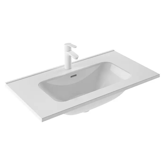 Riva Urban Einbauwaschbecken - 80,2 x 46 cm, Keramik, Weiß - Diagonale Ansicht