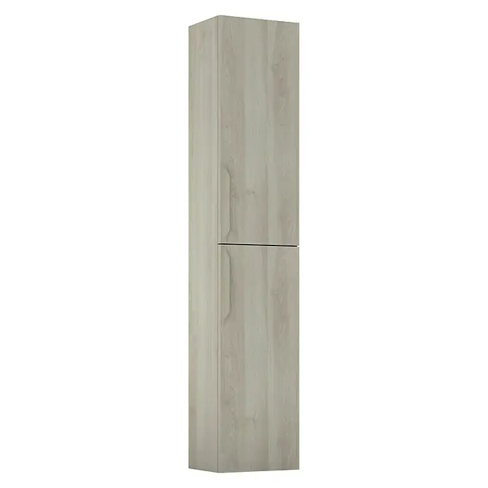 Riva Urban Hochschrank - 30 x 24 x 150 cm, Eiche Grau/Weiß, Melaminbeschichtet - Diagonale Ansicht