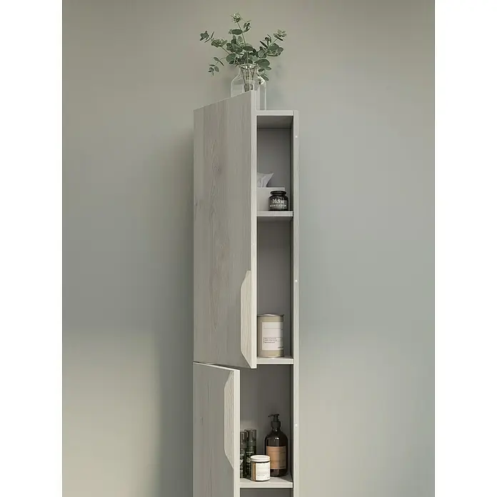 Riva Urban Hochschrank - 30 x 24 x 150 cm, Eiche Grau/Weiß, Melaminbeschichtet - Stimmungsaufnahme