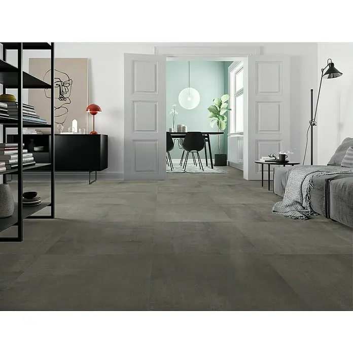 Feinsteinzeugfliese One - 74,5 x 74,5 cm, Anthrazit, Matt - Stimmungsaufnahme