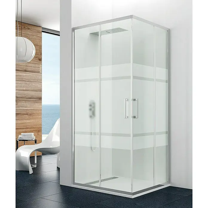 GME Mampara de ducha esquinera Prestige Titan Angular - L x An x Al: 90 x 140 x 195 cm, Vidrio serigrafiado, Espesor: 8 mm, Plata brillo - Foto ambiente