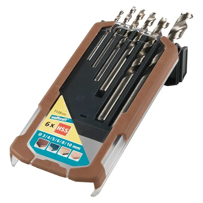 Wolfcraft Holzbohrer-Set HSS Professional - 6 -tlg., Durchmesser: 3 mm - 10 mm - Diagonale Ansicht