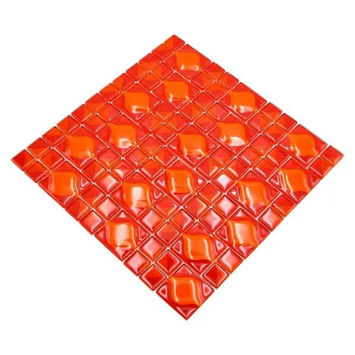 Mozaïektegel vierkant WAVY 25 - 30 x 30 cm, Rood, Glanzend - Diagonaal zicht