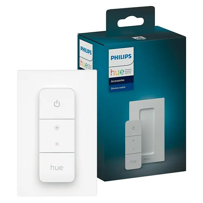 Philips Hue Dimmcontroller V2 - Weiß, Batterien: 1 Stk., L x B x H: 1,5 x 8 x 12,5 cm - Diagonale Ansicht