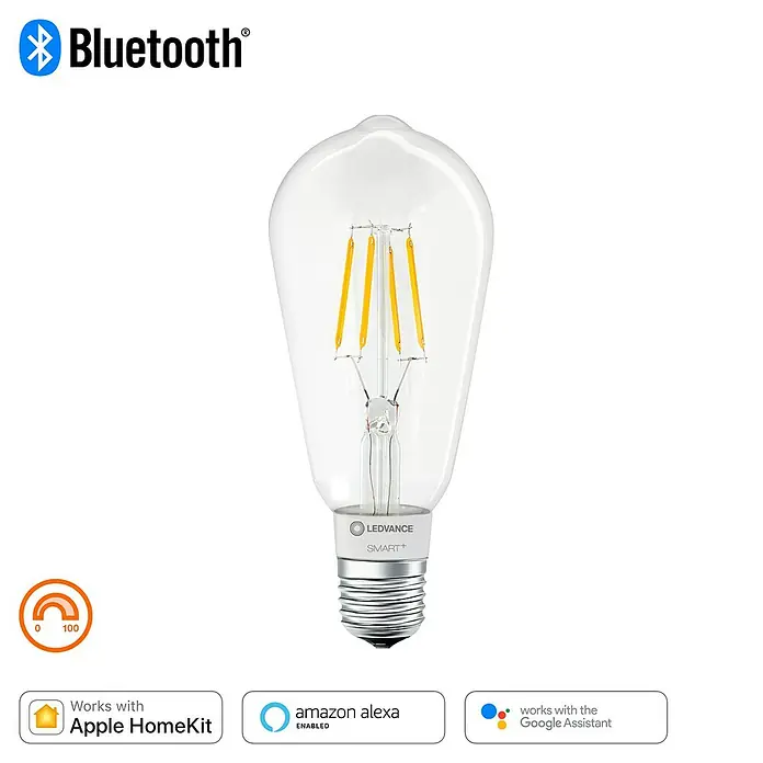 Ledvance Smart+ Bluetooth Ledlamp Edison 60 Filament - 5,5 W, E27, Transparant, Kaarsvorm