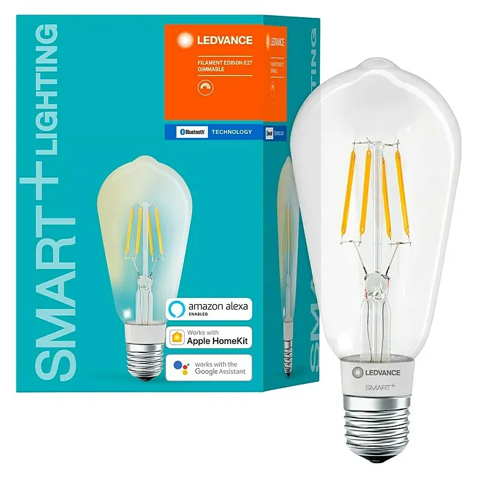 Ledvance Smart+ Bluetooth Ledlamp Edison 60 Filament - 5,5 W, E27, Transparant, Kaarsvorm - Vooraanzicht