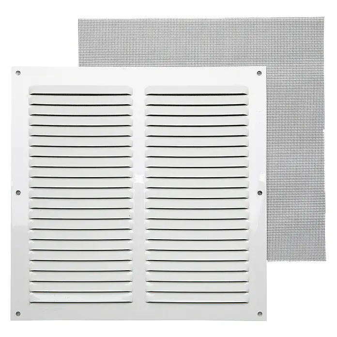 Rejilla de ventilación con mosquitera - 25 x 25 cm, Blanco, Espesor: 0,6 mm - Vista frontal
