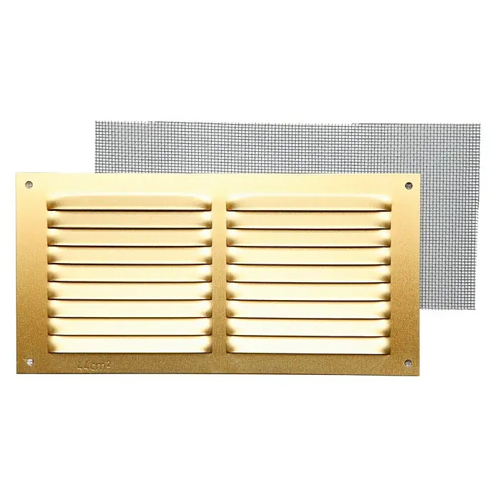 Rejilla de ventilación con mosquitera - 20 x 10 cm, Oro, Espesor: 0,8 mm - Vista frontal