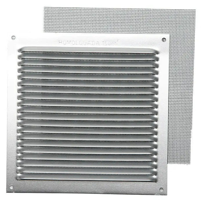 Rejilla de ventilación con mosquitera - 17 x 17 cm, Aluminio, Espesor: 0,8 mm - Vista frontal