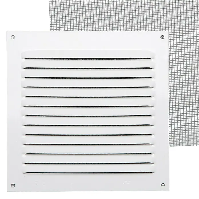 Rejilla de ventilación con mosquitera - 15 x 15 cm, Blanco, Espesor: 0,8 mm - Vista frontal