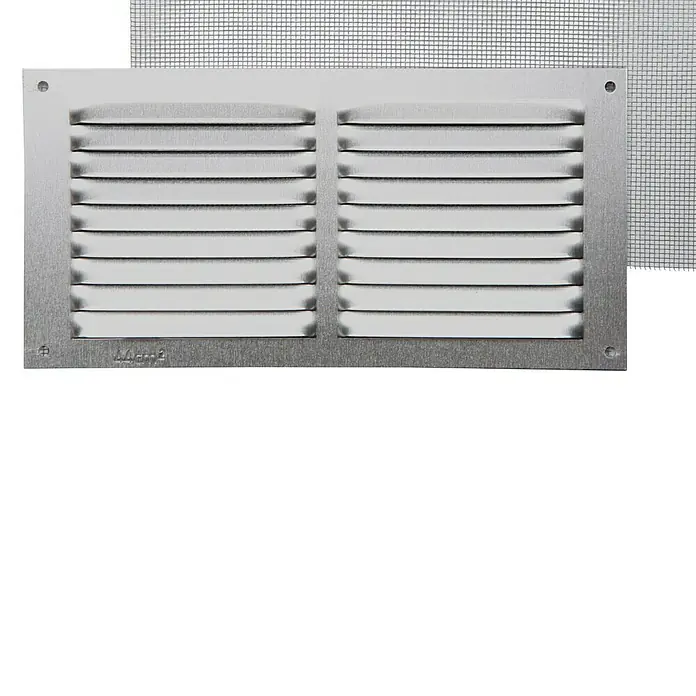 Rejilla de ventilación con mosquitera - 20 x 10 cm, Aluminio, Espesor: 0,8 mm - Vista frontal