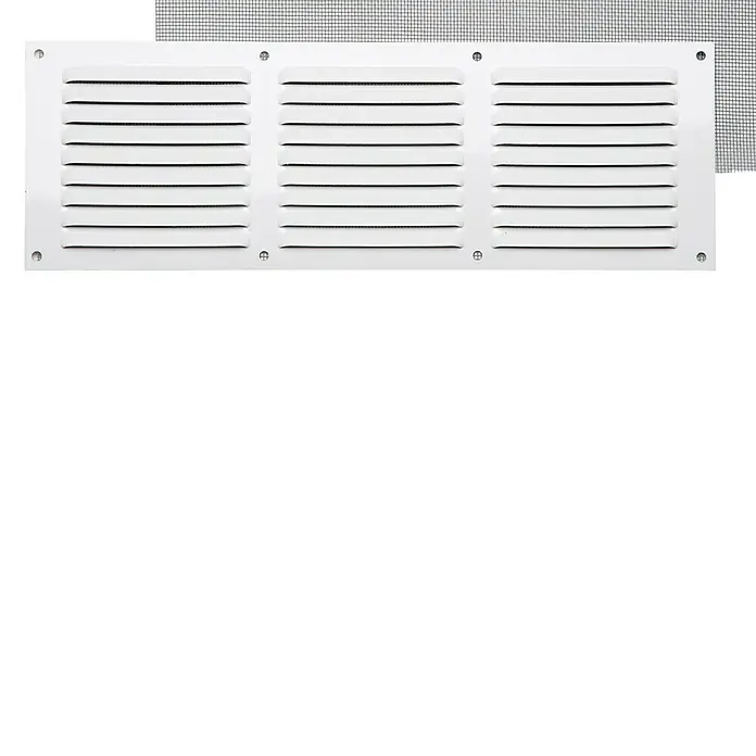 Rejilla de ventilación con mosquitera - 30 x 10 cm, Blanco, Espesor: 0,8 mm - Vista frontal