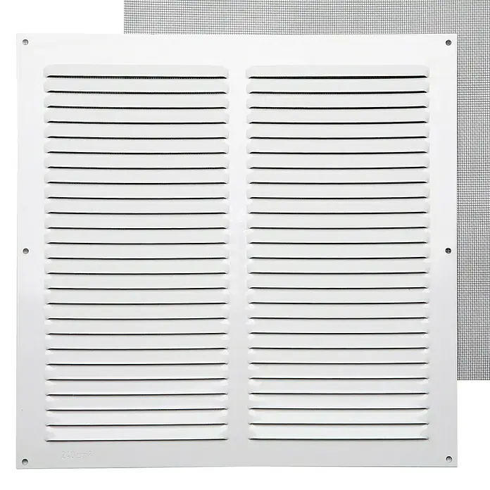 Rejilla de ventilación con mosquitera - 30 x 30 cm, Blanco, Espesor: 0,8 mm - Vista frontal
