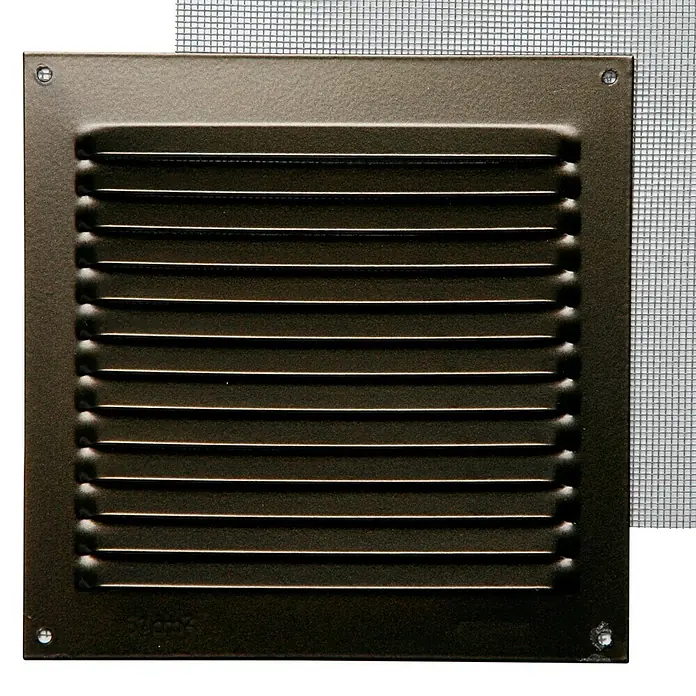 Rejilla de ventilación con mosquitera - 15 x 15 cm, Bronce, Espesor: 0,8 mm - Vista frontal