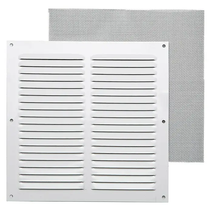 Rejilla de ventilación con mosquitera - 20 x 20 cm, Blanco, Espesor: 0,6 mm - Vista frontal
