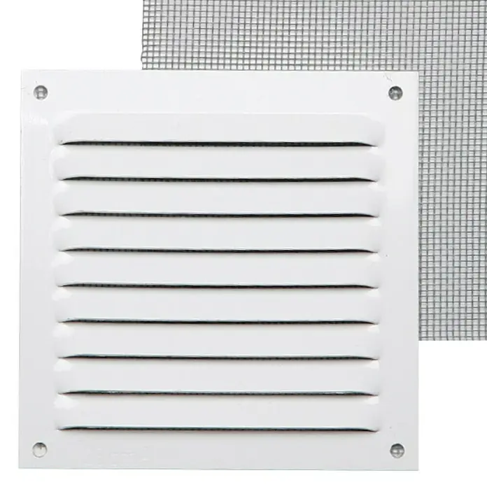 Rejilla de ventilación con mosquitera - 10 x 10 cm, Blanco, Espesor: 0,8 mm - Vista frontal