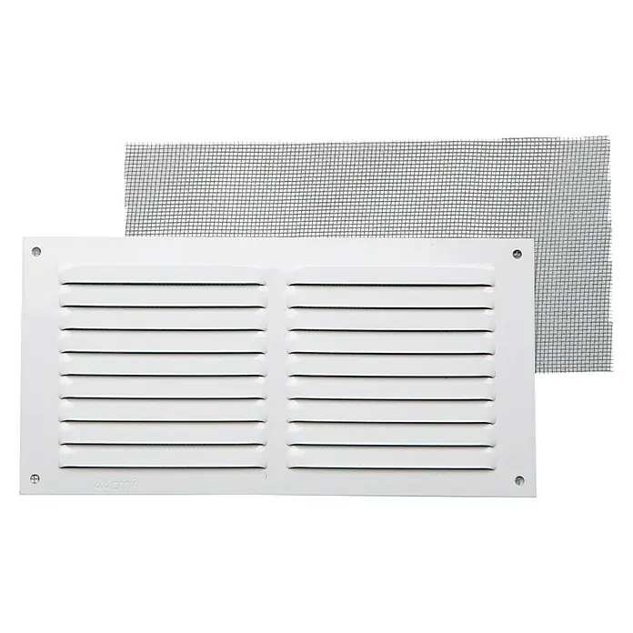 Rejilla de ventilación con mosquitera - 30 x 15 cm, Blanco, Espesor: 0,6 mm - Vista frontal