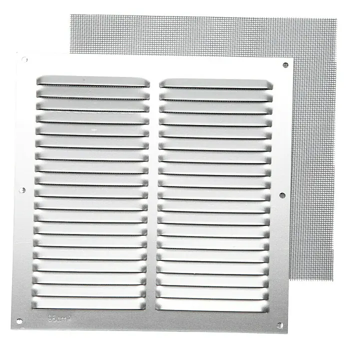 Rejilla de ventilación con mosquitera - 20 x 20 cm, Aluminio, Espesor: 0,6 mm - Vista frontal