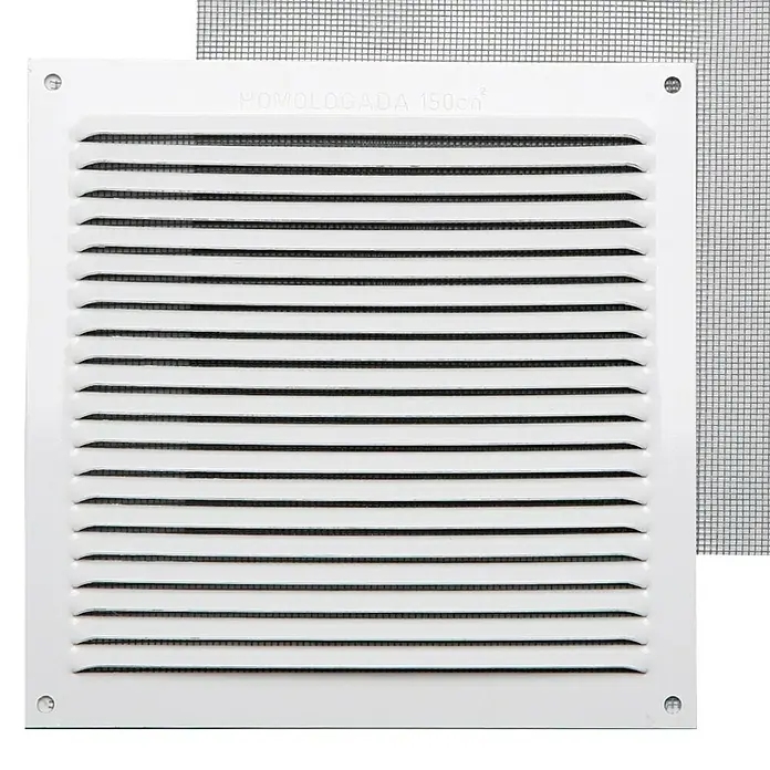 Rejilla de ventilación con mosquitera - 17 x 17 cm, Blanco, Espesor: 0,8 mm - Vista frontal